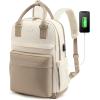 imageLOVEVOOK Laptop Backpack for Women Men 156 Inch Laptop Bag with USB Port Fashion Waterproof Backpacks Teacher Nurse Stylish Travel Bags Vintage Daypacks Bookbag for College School WorkKhaki  Pinkish Beige