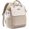 imageLOVEVOOK Laptop Backpack for Women with Giant Tumbler Holder Pocket 156 inch Travel Work Backpack Purse for Nurse Teacher Waterproof School Bag College Bookbag Cute Casual Daypack for GirlsKhaki Beige