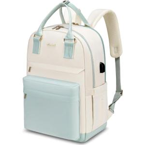 imageLOVEVOOK Laptop Backpack for Women Men 156 Inch Laptop Bag with USB Port Fashion Waterproof Backpacks Teacher Nurse Stylish Travel Bags Vintage Daypacks Bookbag for College School WorkMint Green  Pinkish Beige
