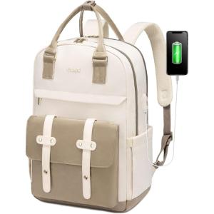 imageLOVEVOOK Laptop Backpack for Women Men 156 Inch Laptop Bag with USB Port Fashion Waterproof Backpacks Teacher Nurse Stylish Travel Bags Vintage Daypacks Bookbag for College School WorkZkhaki  Pinkish Beige