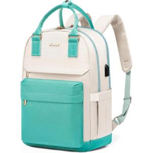 imageLOVEVOOK Laptop Backpack for Women Men 156 Inch Laptop Bag with USB Port Fashion Waterproof Backpacks Teacher Nurse Stylish Travel Bags Vintage Daypacks Bookbag for College School WorkLight Green  Beige