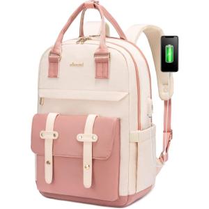 imageLOVEVOOK Laptop Backpack for Women Men 156 Inch Laptop Bag with USB Port Fashion Waterproof Backpacks Teacher Nurse Stylish Travel Bags Vintage Daypacks Bookbag for College School WorkZpink  Pinkish Beige