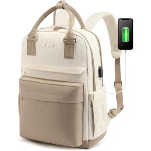 imageLOVEVOOK Laptop Backpack for Women Men 156 Inch Laptop Bag with USB Port Fashion Waterproof Backpacks Teacher Nurse Stylish Travel Bags Vintage Daypacks Bookbag for College School WorkKhaki  Pinkish Beige