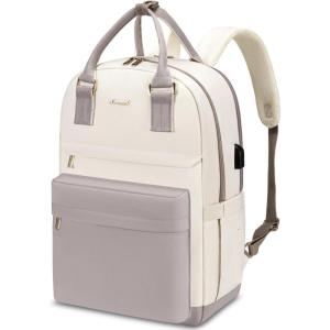 imageLOVEVOOK Laptop Backpack for Women Men 156 Inch Laptop Bag with USB Port Fashion Waterproof Backpacks Teacher Nurse Stylish Travel Bags Vintage Daypacks Bookbag for College School WorkNude  Pinkish Beige