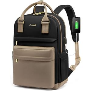 imageLOVEVOOK Laptop Backpack for Women Men 156 Inch Laptop Bag with USB Port Fashion Waterproof Backpacks Teacher Nurse Stylish Travel Bags Vintage Daypacks Bookbag for College School WorkKhaki  Black