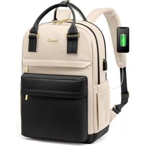 imageLOVEVOOK Laptop Backpack for Women Men 156 Inch Laptop Bag with USB Port Fashion Waterproof Backpacks Teacher Nurse Stylish Travel Bags Vintage Daypacks Bookbag for College School WorkBlack  Beige