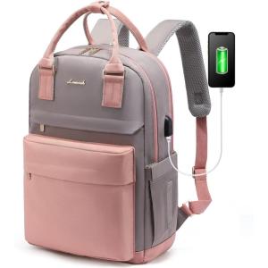 imageLOVEVOOK Laptop Backpack for Women Men 156 Inch Laptop Bag with USB Port Fashion Waterproof Backpacks Teacher Nurse Stylish Travel Bags Vintage Daypacks Bookbag for College School WorkPink  Grey