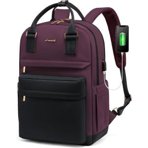 imageLOVEVOOK Laptop Backpack for Women Men 156 Inch Laptop Bag with USB Port Fashion Waterproof Backpacks Teacher Nurse Stylish Travel Bags Vintage Daypacks Bookbag for College School WorkBlack  Dark Purple
