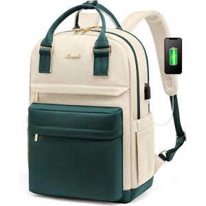 imageLOVEVOOK Laptop Backpack for Women Men 156 Inch Laptop Bag with USB Port Fashion Waterproof Backpacks Teacher Nurse Stylish Travel Bags Vintage Daypacks Bookbag for College School WorkGreen  Beige