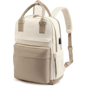 imageLOVEVOOK Laptop Backpack for Women Men 156 Inch Laptop Bag with USB Port Fashion Waterproof Backpacks Teacher Nurse Stylish Travel Bags Vintage Daypacks Bookbag for College School WorkKhaki  Beige