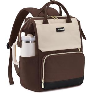 imageLOVEVOOK Laptop Backpack for Women with Giant Tumbler Holder Pocket 156 inch Travel Work Backpack Purse for Nurse Teacher Waterproof School Bag College Bookbag Cute Casual Daypack for GirlsKhaki Coffee