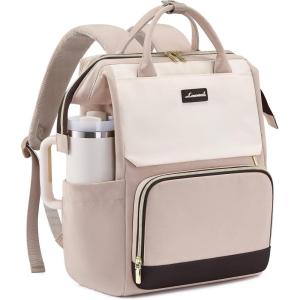 imageLOVEVOOK Laptop Backpack for Women with Giant Tumbler Holder Pocket 156 inch Travel Work Backpack Purse for Nurse Teacher Waterproof School Bag College Bookbag Cute Casual Daypack for GirlsBeige