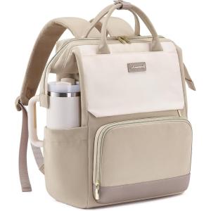 imageLOVEVOOK Laptop Backpack for Women with Giant Tumbler Holder Pocket 156 inch Travel Work Backpack Purse for Nurse Teacher Waterproof School Bag College Bookbag Cute Casual Daypack for GirlsKhaki Beige