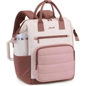 imageLOVEVOOK Puffer Laptop Backpack for Women 156 Inch Work Backpack purse for Nurse Teacher College Back to School Bookbag for Teen Girls Personal Item Travel Bag Computer Daypack for Daily CommuteBeigebrownpink