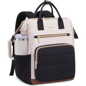 imageLOVEVOOK Puffer Laptop Backpack for Women 156 Inch Work Backpack purse for Nurse Teacher College Back to School Bookbag for Teen Girls Personal Item Travel Bag Computer Daypack for Daily CommuteBlackwhitebrown1