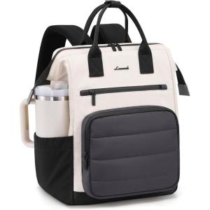 imageLOVEVOOK Puffer Laptop Backpack for Women 156 Inch Work Backpack purse for Nurse Teacher College Back to School Bookbag for Teen Girls Personal Item Travel Bag Computer Daypack for Daily CommuteBlackwhitegrey