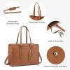 imageLOVEVOOK 156inch Canvas Laptop Tote with Clutch for Women  Lightweight Large Capacity for Work Travel SchoolBrown  Leather