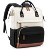 imageLOVEVOOK Laptop Backpack for Women 156 Inch Work Business Backpacks Purse With Large Capacity Waterproof Nurse Bag College Bookbag for School Waterproof Casual Daypack for TravelBeigeblack