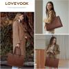 imageLOVEVOOK Laptop Tote Bag for Women 156 Inch Large Capacity Vintage Leather Work Computer Bag Business Casual Shoulder Handbag Dark BrownChestnut Brown