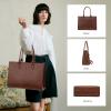 imageLOVEVOOK Laptop Tote Bag for Women 156 Inch Large Capacity Vintage Leather Work Computer Bag Business Casual Shoulder Handbag Dark BrownChestnut Brown
