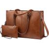 imageLOVEVOOK Laptop Tote Bag for Women 156 Inch Large Capacity Vintage Leather Work Computer Bag Business Casual Shoulder Handbag Dark BrownDark Brown