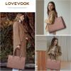 imageLOVEVOOK Laptop Tote Bag for Women 156 Inch Large Capacity Vintage Leather Work Computer Bag Business Casual Shoulder Handbag Dark BrownLotus Pink