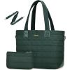 imageLOVEVOOK Tote Bag for Women Large Puffer Tote Bag with Zipper Quilted Light Work BagDark Green