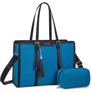 imageLOVEVOOK 156inch Canvas Laptop Tote with Clutch for Women  Lightweight Large Capacity for Work Travel SchoolBlackblue