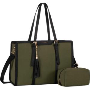 imageLOVEVOOK 156inch Canvas Laptop Tote with Clutch for Women  Lightweight Large Capacity for Work Travel SchoolBlackgreen