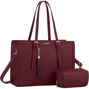imageLOVEVOOK 156inch Canvas Laptop Tote with Clutch for Women  Lightweight Large Capacity for Work Travel SchoolClaret