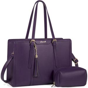 imageLOVEVOOK 156inch Canvas Laptop Tote with Clutch for Women  Lightweight Large Capacity for Work Travel SchoolDark Purple