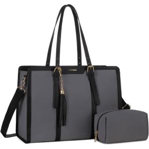 imageLOVEVOOK 156inch Canvas Laptop Tote with Clutch for Women  Lightweight Large Capacity for Work Travel SchoolIron Blue Greyblack