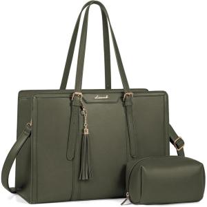 imageLOVEVOOK 156inch Canvas Laptop Tote with Clutch for Women  Lightweight Large Capacity for Work Travel SchoolOlive Green