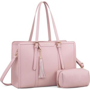 imageLOVEVOOK 156inch Canvas Laptop Tote with Clutch for Women  Lightweight Large Capacity for Work Travel SchoolPink