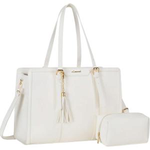 imageLOVEVOOK 156inch Canvas Laptop Tote with Clutch for Women  Lightweight Large Capacity for Work Travel SchoolWhite