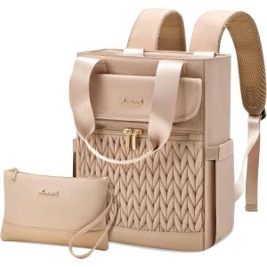 imageLOVEVOOK Backpack Purse for Women Convertible Mini Backpacks Tote for Teen Girls Small College Bookbag for Work School Travel 2pcs set BlackCreamKhakiquilted