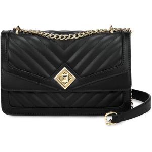 imageLOVEVOOK Crossbody Bags for Women Leather Quilted Shoulder Bag with Chain Strap Trendy Clutch Satchel Ladies Evening BagType VBlack