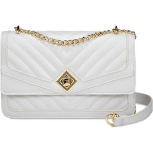 imageLOVEVOOK Crossbody Bags for Women Leather Quilted Shoulder Bag with Chain Strap Trendy Clutch Satchel Ladies Evening BagType VWhite