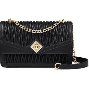 imageLOVEVOOK Crossbody Bags for Women Leather Quilted Shoulder Bag with Chain Strap Trendy Clutch Satchel Ladies Evening BagType XBlack