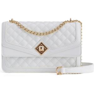 imageLOVEVOOK Crossbody Bags for Women Leather Quilted Shoulder Bag with Chain Strap Trendy Clutch Satchel Ladies Evening BagWhiteTypeb