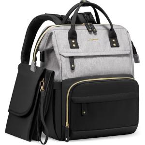 imageLOVEVOOK Diaper Bag Backpack Baby Bag with Changing Station Large Diaper Backpack for Mom Dads Waterproof Mommy Bag for Boy and Girl Travel Essential Baby Shower BlackBeigeBlackgrey