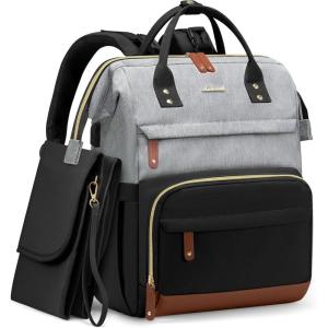 imageLOVEVOOK Diaper Bag Backpack Baby Bag with Changing Station Large Diaper Backpack for Mom Dads Waterproof Mommy Bag for Boy and Girl Travel Essential Baby Shower BlackBeigeBlackgreybrown