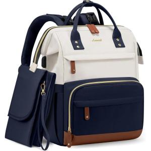 imageLOVEVOOK Diaper Bag Backpack Baby Bag with Changing Station Large Diaper Backpack for Mom Dads Waterproof Mommy Bag for Boy and Girl Travel Essential Baby Shower BlackBeigeNavy Bluebeige