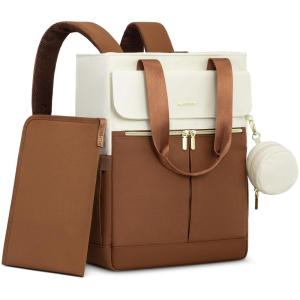 imageLOVEVOOK Diaper Bag BackpackDiaper Bag Tote with Insulated PocketsBaby Bag for Girl Boy with Changing PadLarge Baby Diaper Bag with Pacifier CaseAntiTheft Travel Backpack for WomenBrown and White