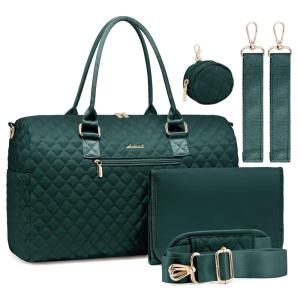 imageLOVEVOOK Diaper Bag Tote with Pacifier Case and Changing Pad Large Capacity Mommy Bag for Hospital and Weekender Travel Functional Baby Bag Newborn Baby Essential PinkDark Green