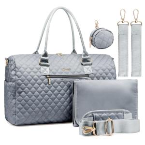 imageLOVEVOOK Diaper Bag Tote with Pacifier Case and Changing Pad Large Capacity Mommy Bag for Hospital and Weekender Travel Functional Baby Bag Newborn Baby Essential PinkGrey