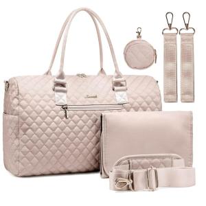 imageLOVEVOOK Diaper Bag Tote with Pacifier Case and Changing Pad Large Capacity Mommy Bag for Hospital and Weekender Travel Functional Baby Bag Newborn Baby Essential PinkNude Pink