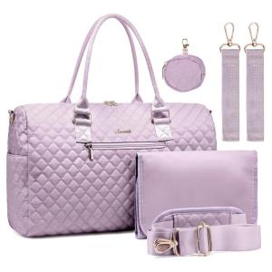 imageLOVEVOOK Diaper Bag Tote with Pacifier Case and Changing Pad Large Capacity Mommy Bag for Hospital and Weekender Travel Functional Baby Bag Newborn Baby Essential PinkLight Purple