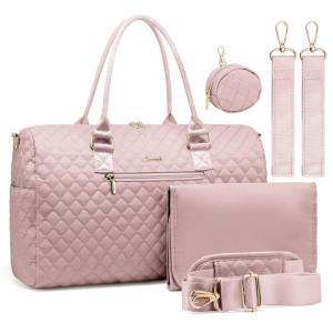 imageLOVEVOOK Diaper Bag Tote with Pacifier Case and Changing Pad Large Capacity Mommy Bag for Hospital and Weekender Travel Functional Baby Bag Newborn Baby Essential PinkPink