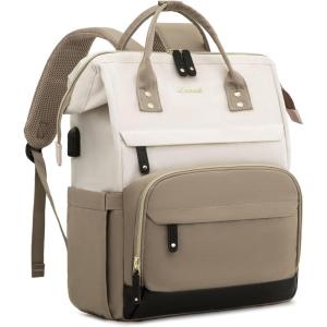 imageLOVEVOOK Laptop Backpack for Women 156 Inch Work Business Backpacks Purse With Large Capacity Waterproof Nurse Bag College Bookbag for School Waterproof Casual Daypack for TravelWhitekhaki